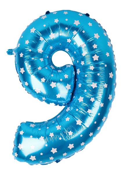 9 Rakam Mavi Yıldız Folyo Balon 40 cm