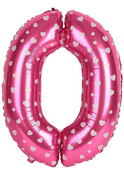 0 Rakam Pembe Kalp Folyo Balon 40 cm