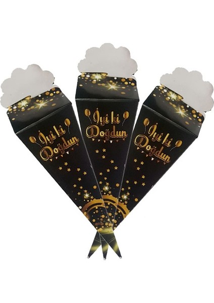 Şeker Külahı Siyah Gold Iyiki Doğdun 20'li