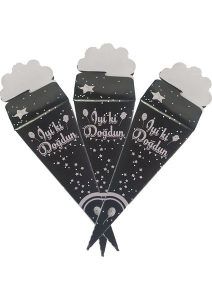 Şeker Külahı Siyah Gümüş Iyiki Doğdun 20'li