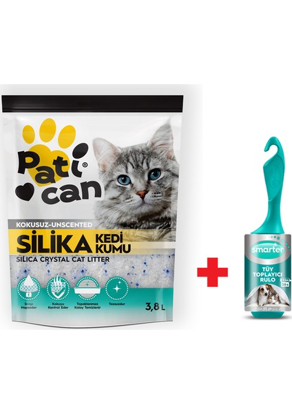 Silika Kristal Kedi Kumu 3.8 lt + Tüy Toplayıcı Rulo