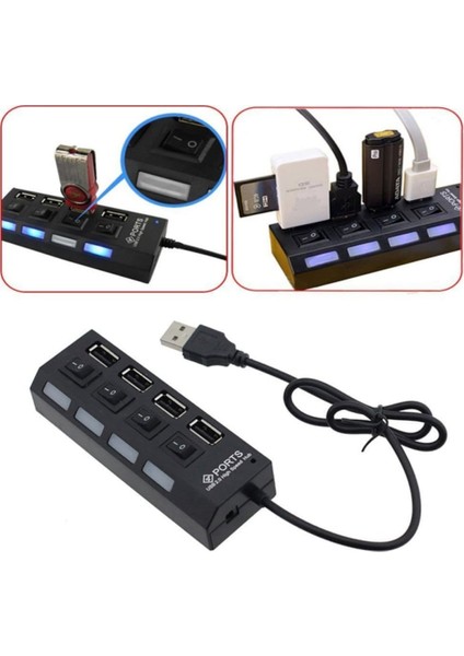 4 Port USB 2.0 Seri Hız Anahtarlı Işıklı USB Çoklayıcı