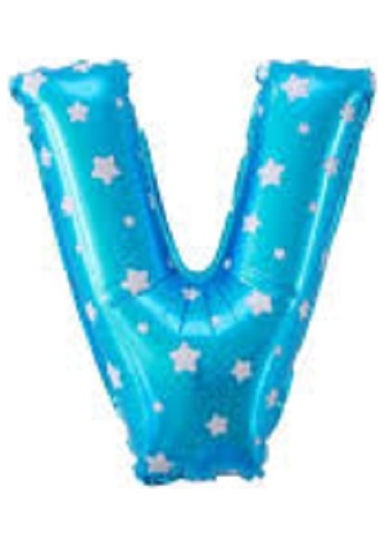 Folyo Balon V Harf Mavi Yıldızlı 40 cm