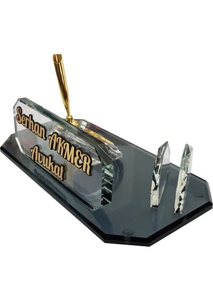 M214 Kişiye Özel Kartvizitlik Saat Kalem Masa Isimliği Füme