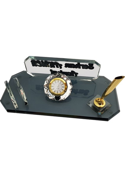 M214 Kişiye Özel Kartvizitlik Saat Kalem Masa Isimliği Füme modelleri