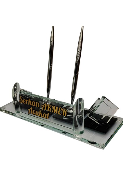 M212 Ofis Masaüstü Kristal Saat Kartvizitlik Kalemlik Isimlik Füme fiyatları