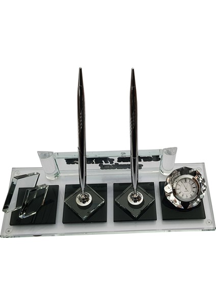 M212 Ofis Masaüstü Kristal Saat Kartvizitlik Kalemlik Isimlik Füme modelleri