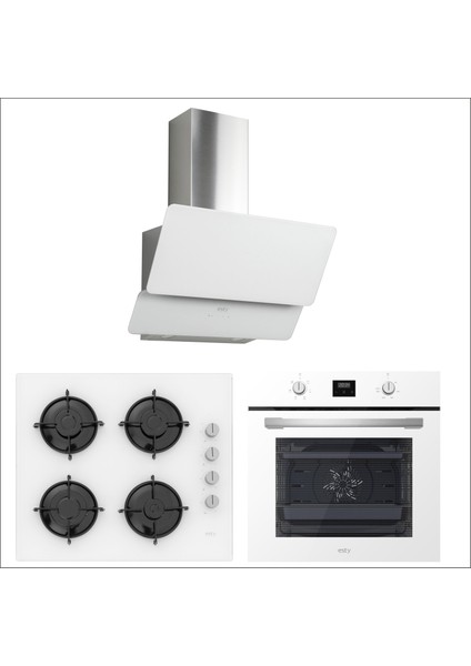 Beyaz Cam Ankastre Set - ( Fırın AEF6603W02 - Ocak ACO5335W01 - Davlumbaz 3471W6 )