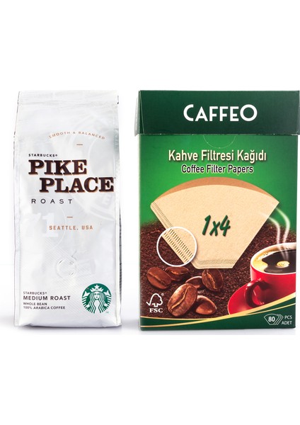 Pike Place 250 gr Filtre Kahve ve Caffeo Filtre Kahve Kağıdı 1x4 80'li Paket