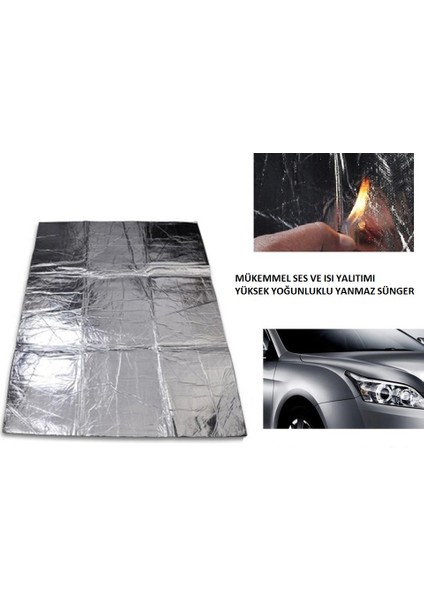 Yeshılls Oto Ses Isı Yalıtım Malzemesi Folyolu Sünger Yapışkanlı 10 mm Kalın 1 m x 3 m