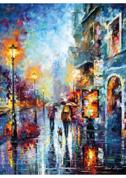 Leonid Afremov Yağmurlu Sokak Yağlı Boya Reprodüksiyon Kanvas Tablo