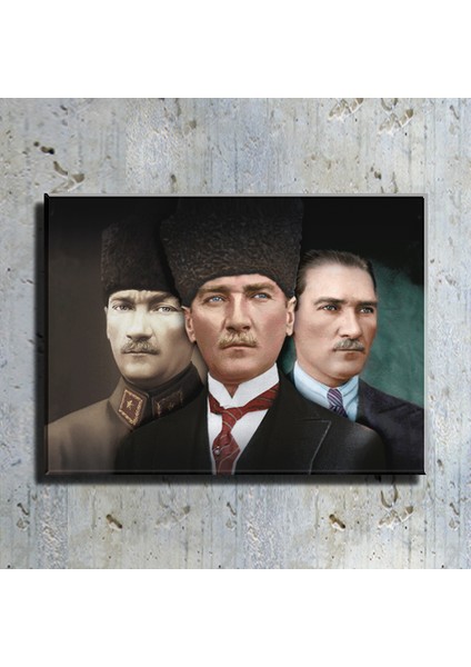 Atatürk 3'lü Portre Kanvas Tablo