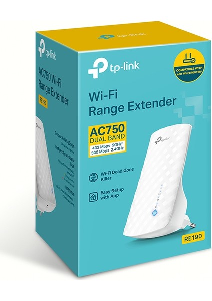 TP-Link RE190, AC750 Mbps, Tüm Wi-Fi Yönlendiriciler ile Çalışır, Wi-Fi 5 Menzil Genişletici