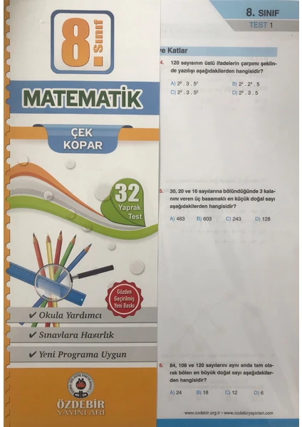 Özde Bir Yayınları  8.Sınıf Matematik Çek Kopar Yaprak Test