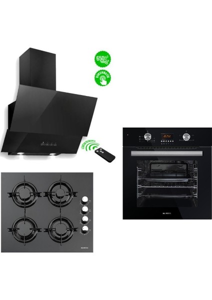 Black Point 3'Lü Ankastre Set (A6SF2 6DT Ankastre Fırın + KO-40 TAHDF Siyah Ankastre Cam Ocak + KO-735 Siyah Davlumbaz)