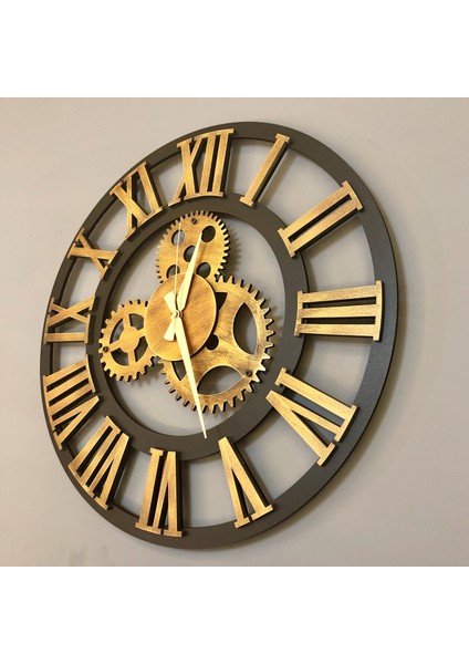 Kayra Tasarım Ahşap Duvar Saati Antik Gold Roma 50Cm