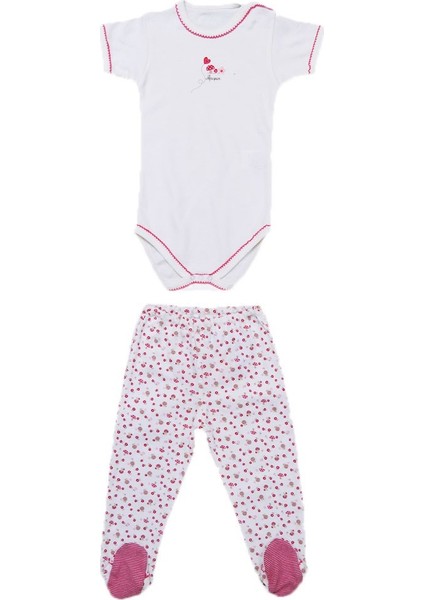 1500 Littles 2Li Kız Bebek Takımı Beyaz-Pembe 9-12 Ay (74-80 Cm)
