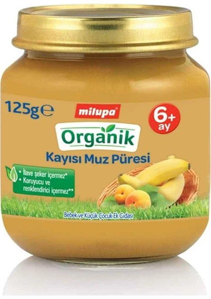 Organik Kayısı Muz Püresi Kavanoz 125 g 6+ Ay