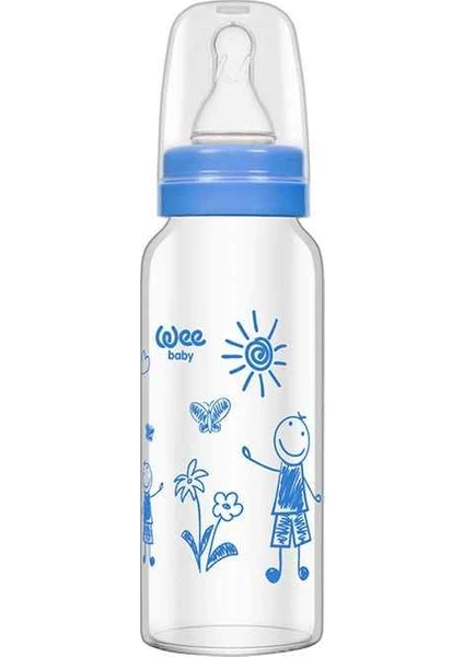 Wee Baby Isıya Dayanıklı Cam Biberon 180 ml -  KOD 140 MAVİ