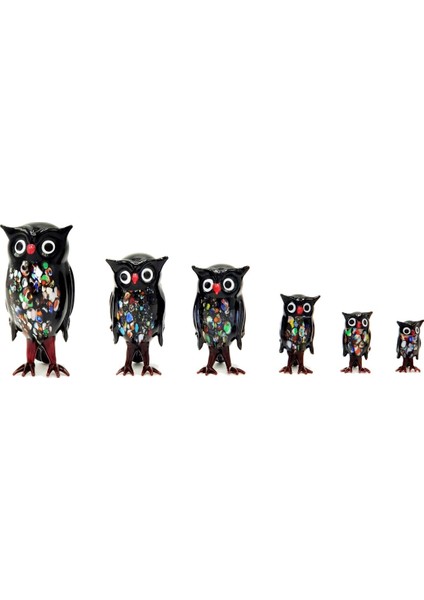 Murano Cam Baykuş Altılı Set El Yapımı 6 Boy
