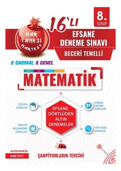 Nartest Yayınevi 8. Sınıf Nar Tanesi Efsane Matematik 16 Deneme Sınavı