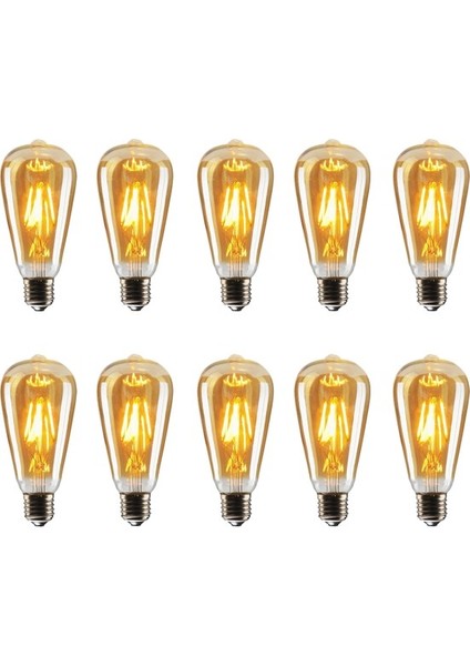 ST64 Flamanlı 6 W Rustik LED Ampul Dekoratif Vintage Aydınlatma Gün Işığı 10'lu