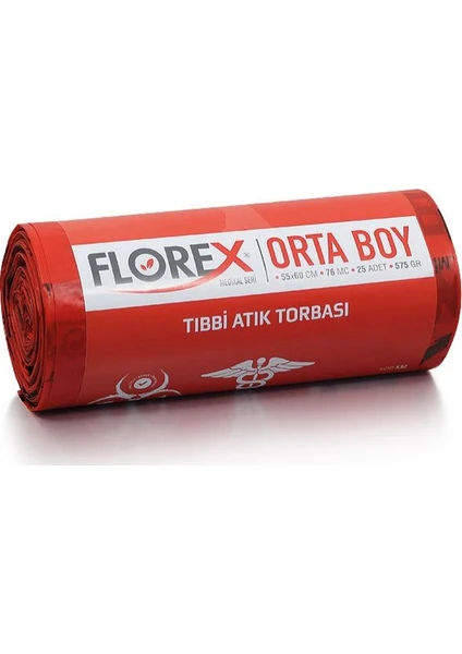 Tıbbi Atık Baskılı Hastane Çöp Poşeti Orta 55 x 60 100 Adet 5,8 kg