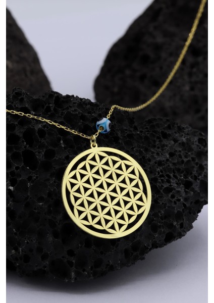 Yaşam Çiçeği Altın Yaldızlı Gümüş Kolye 190