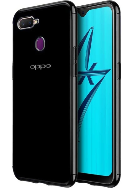 Oppo A5S AX7 Kılıf Zore Dört Köşeli Lazer Kaplama Silikon Kapak Siyah