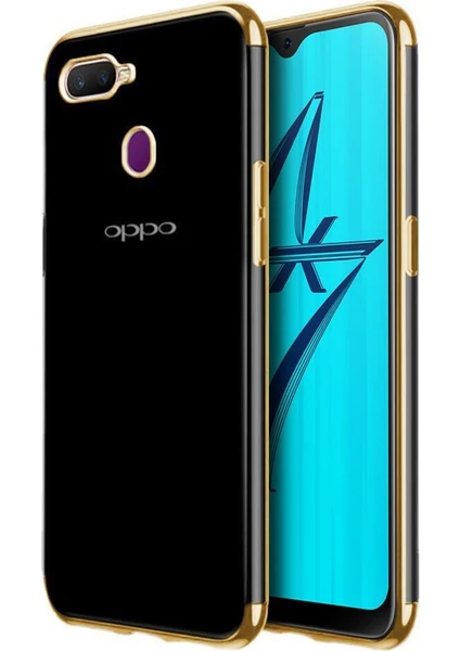 Oppo A5S AX7 Kılıf Zore Dört Köşeli Lazer Kaplama Silikon Kapak Gold