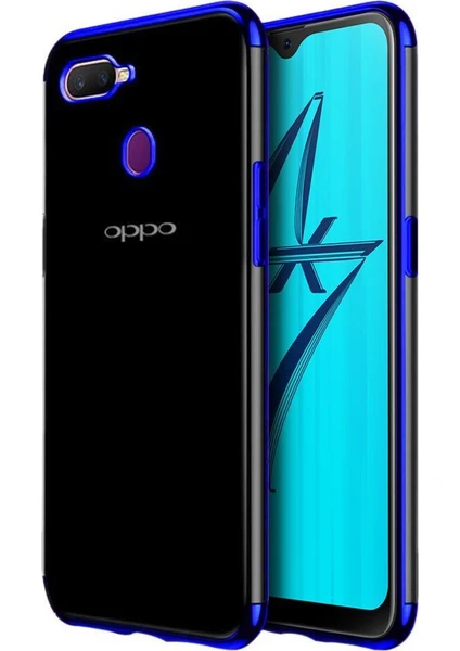 Oppo A5S AX7 Kılıf Zore Dört Köşeli Lazer Kaplama Silikon Kapak Mavi