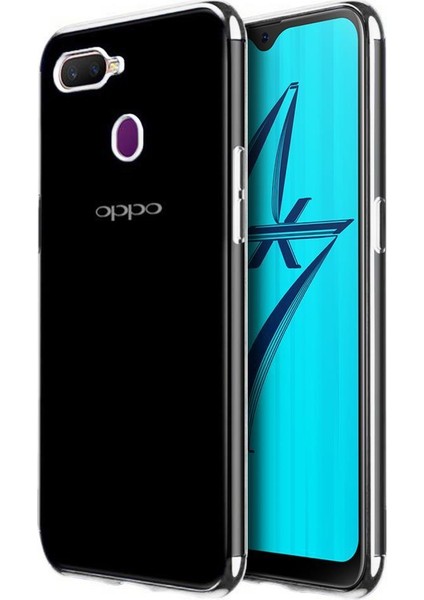 Oppo A5S AX7 Kılıf Zore Dört Köşeli Lazer Kaplama Silikon Kapak Gri