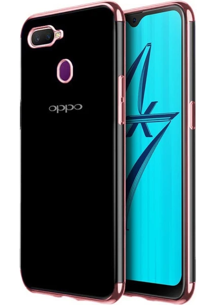 Oppo A5S AX7 Kılıf Zore Dört Köşeli Lazer Kaplama Silikon Kapak Rose Gold