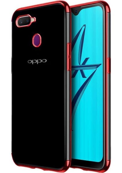 Oppo A5S AX7 Kılıf Zore Dört Köşeli Lazer Kaplama Silikon Kapak Kırmızı