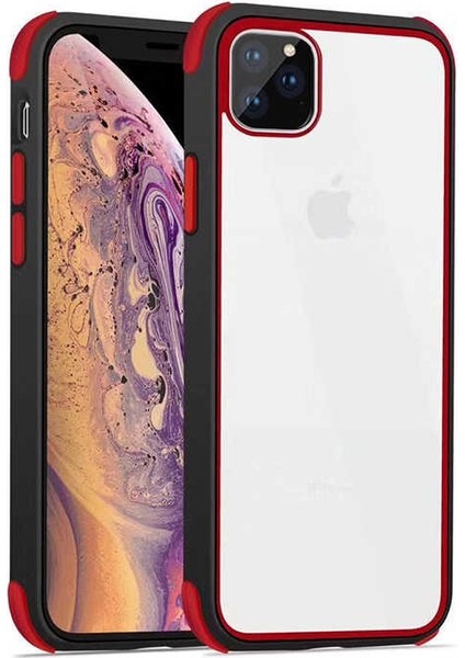 Apple iPhone 11 Pro Max Kılıf Zore Tiron Yanları Korumalı Silikon Kapak Siyah - Kırmızı