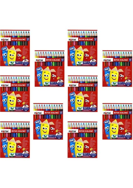 Yarım Boy 12 Renk Kuru Boya Kalemi 10'lu