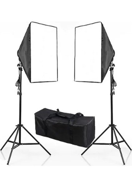 50 x 70 cm Softbox 2'li Sürekli Işık Seti Strobist Set Taşıma Çantalı