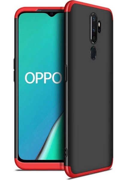 Oppo A9 2020 Kılıf Zore 360 Tam Koruma 3 Parça Ays Kapak Siyah - Kırmızı