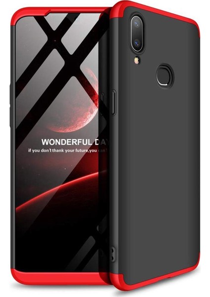 Samsung Galaxy A10S Kılıf Zore 360 Tam Koruma 3 Parça Ays Kapak Siyah - Kırmızı