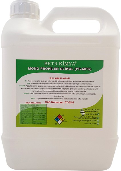 Brtr Kimya Mono Propilen Glikol - 5 Lt - Pg - Gıda Tipi (Food Grade )