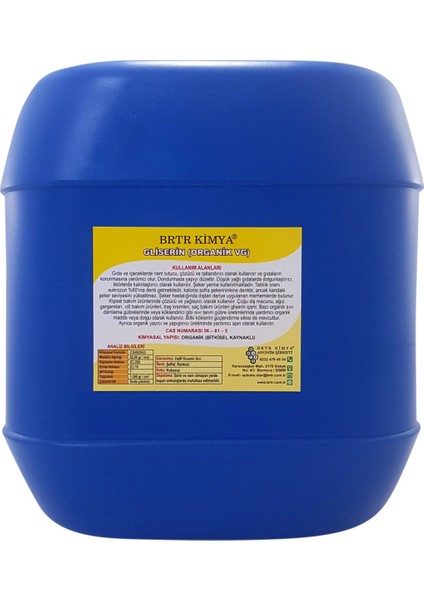 Brtr Kimya Bitkisel Gliserin Vg -20Kg -Usp/Ep %99,84- İthal Ürün