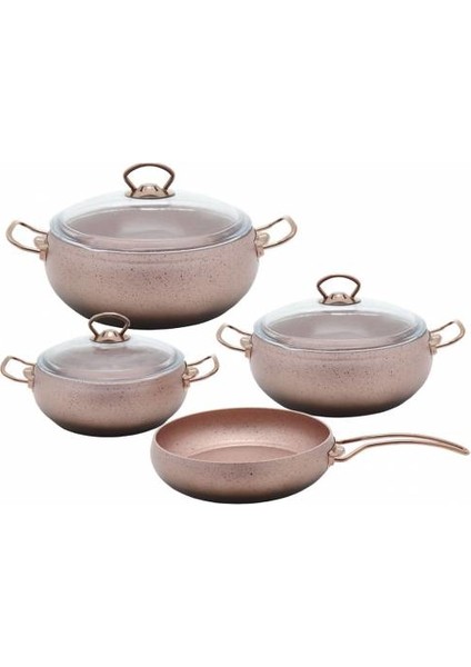 3023 Topchef 7 Parça Granit Küre Tencere Seti Rosegold