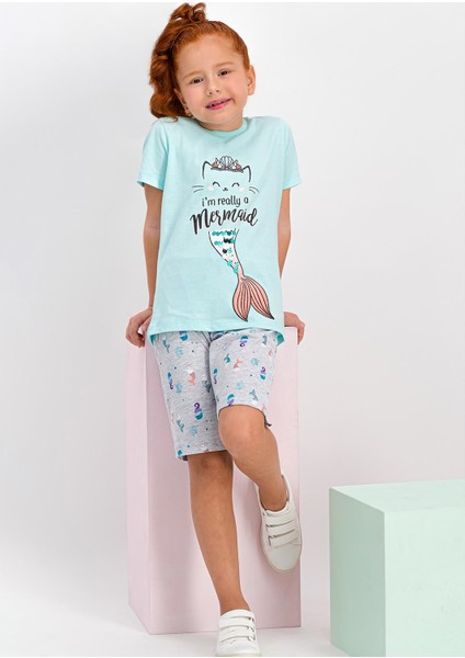 Really Mermaid Nil Yeşil Kız Çocuk Kapri Takım
