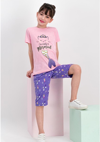 Really Mermaid Açık Pembe Kız Çocuk Kapri Takım