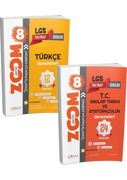 Gün&Ay Yayınları Zoom Serisi 8. Sınıf Türkçe Inkılap Tarihi Deneme Seti