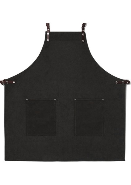 Nakışlı Boyundan Askılı Mutfak İş Önlüğü Barista Master Chef Garson Kuaför Tattoo Önlük Siyah