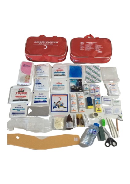 Deprem Çantası Acil Ilk Yardım Çantası Kırmızı Full Içerik