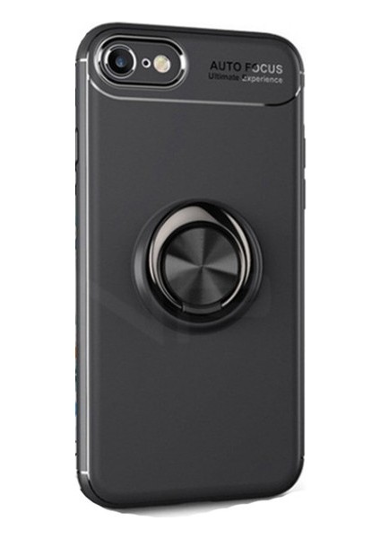 Apple iPhone 7/8 Plus Kılıf Ultra Korumalı Yüzüklü Manyetik Ravel Silikon Siyah