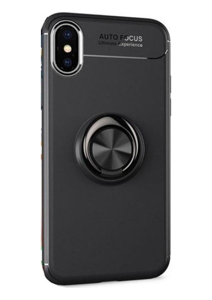 Apple iPhone X/XS Kılıf Ultra Korumalı Yüzüklü Manyetik Ravel Silikon Siyah