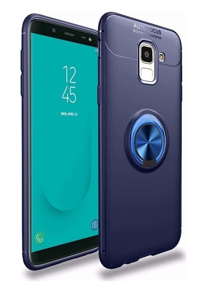 Samsung Galaxy J6 Kılıf Ultra Korumalı Yüzüklü Manyetik Ravel Silikon Lacivert